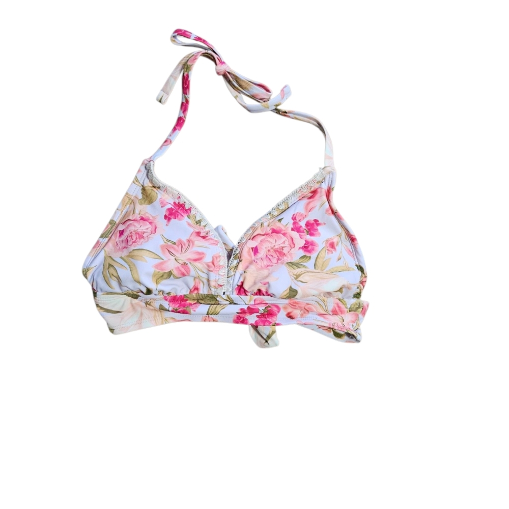 Kona Sol Floral Halter Bikini Top Medium